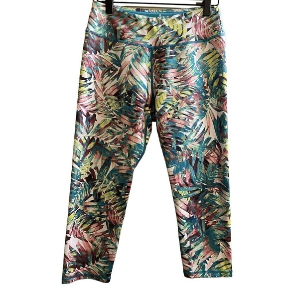 PRANA Roxanne Tropical Palm Print Capri Leggings Hot Yoga Crop Pant Size Medium - Picture 1 of 7